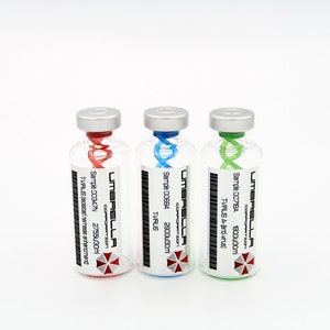 Resident Evil - Double Helix Umbrella Corporation T-Virus, Anti-Virus, and T-Virus (Isolated Nemesis Enhancment) Vial Prop